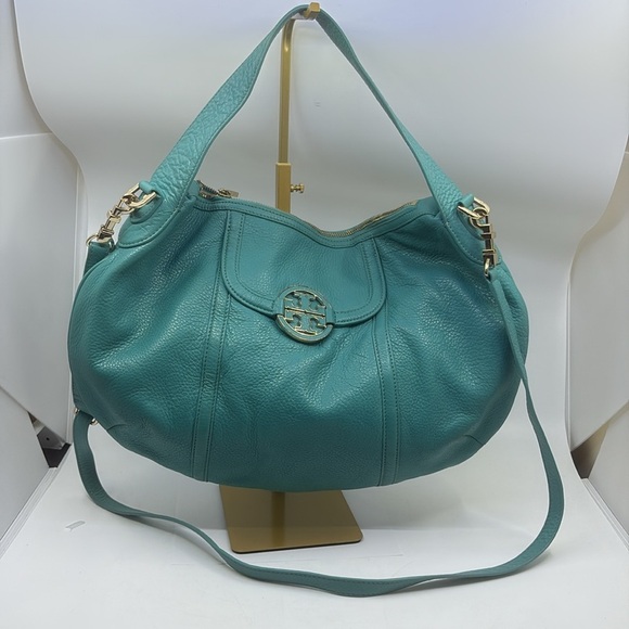 Tory Burch Teal Leather Amanda Hobo shoulder Bag with crossbody strap Read* - Picture 13 of 13
